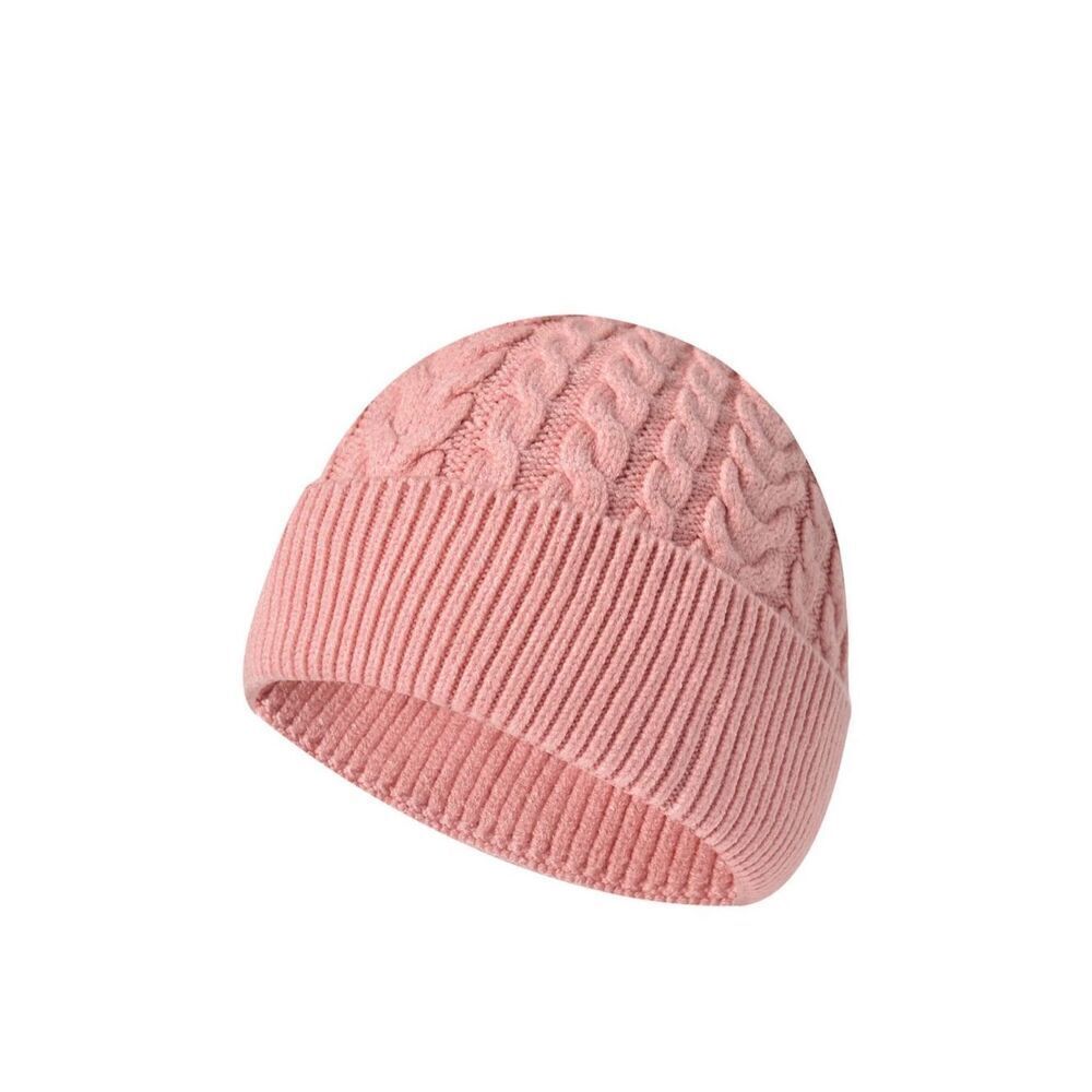Pink knitted winter beanie hat